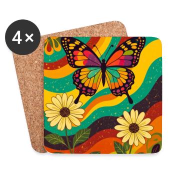 Psychedelic Butterfly Garden aux couleurs groovy - Dessous de verre (lot de 4) - blanc - Devant