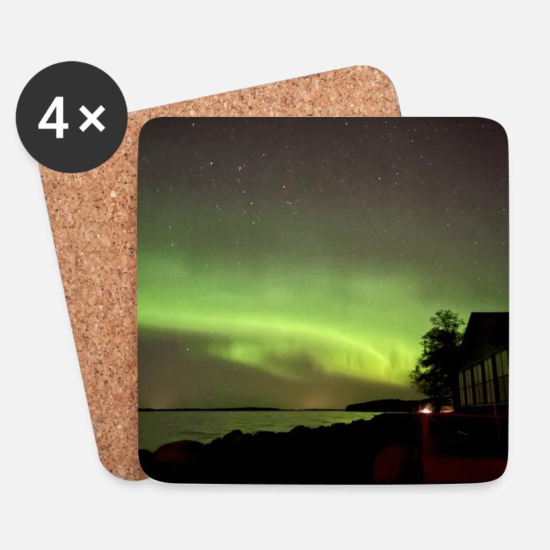 Nordlichter am Strand bei Nacht - Untersetzer (4er-Set) - Weiß