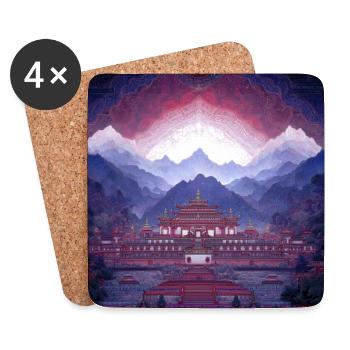 Psy Art - Pagode in Berglandschaft - Untersetzer (4er-Set) - Weiß - Vorne