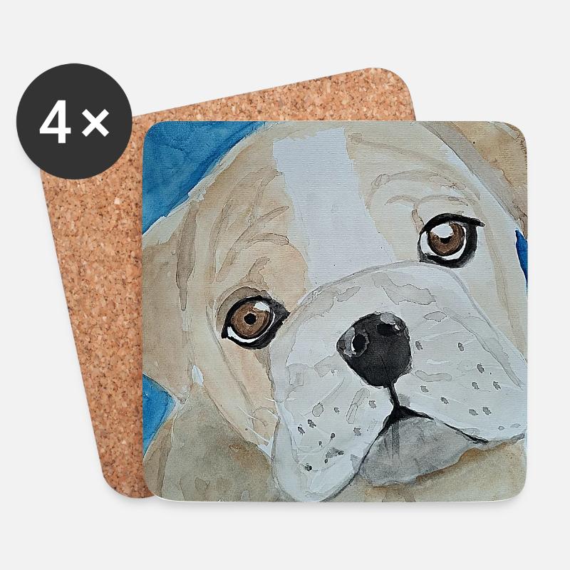 Bulldogge, Aquarell, Welpe - Untersetzer (4er-Set) - Weiß
