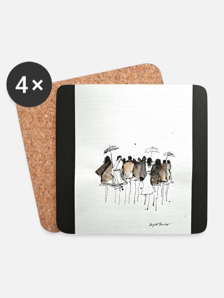 Fashion, people abstract. Watercolor with ink - Coasters (set of 4) - white