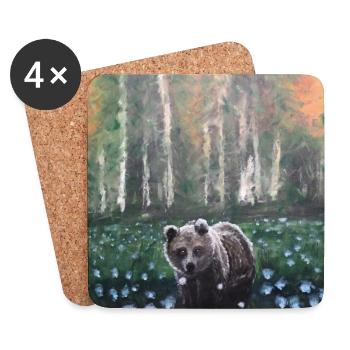 Ours dans la scène de forêt enneigée - Dessous de verre (lot de 4) - blanc - Devant