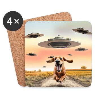 Dog and UFO Gift for Science Fiction Fans - Coasters (set of 4) - white - Front