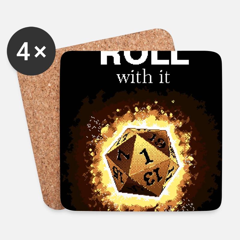 Just Roll With It Retro D20 Gold Dice - Untersetzer (4er-Set) - Weiß