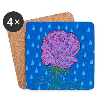 Rose dans le bleu pluie - Dessous de verre (lot de 4) - blanc - Devant