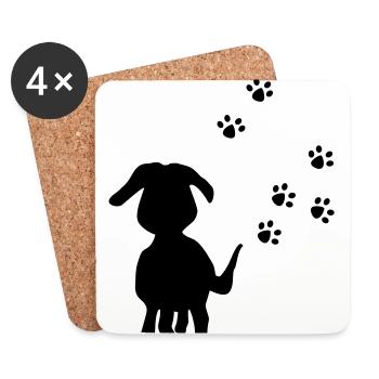 Traces de pattes : silhouette de chien - Dessous de verre (lot de 4) - blanc - Devant