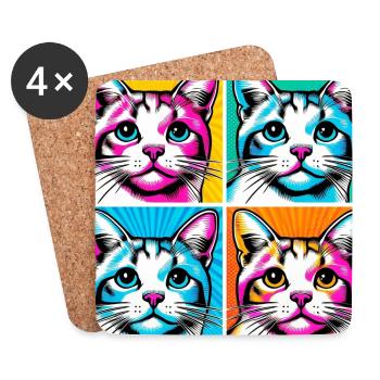 Chat Pop Art - Dessous de verre (lot de 4) - blanc - Devant