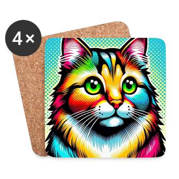 Chat Pop Art - Dessous de verre (lot de 4) - blanc - Devant