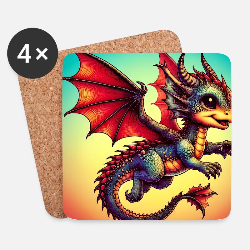Drache - Untersetzer (4er-Set) - Weiß