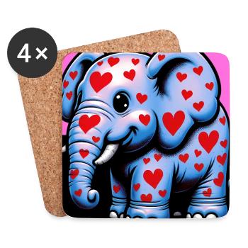 Elefant mit Herz und Herzen - Untersetzer (4er-Set) - Weiß - Vorne