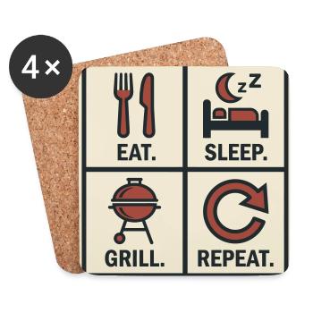 Manger Dormir Griller Recommencer Barbecue - Dessous de verre (lot de 4) - blanc - Devant