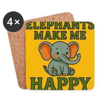 Elefanten machen mich glücklich – süßer Vintage-Elefant - Untersetzer (4er-Set) - Weiß - Vorne