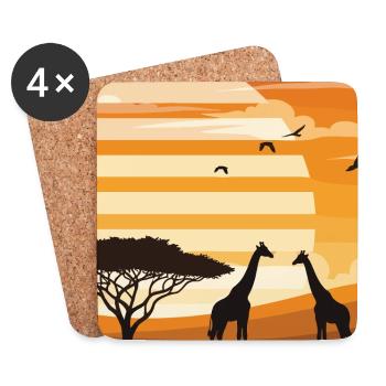 Safari Sunset Giraffe Africa Landscape Shirt - Coasters (set of 4) - white - Front