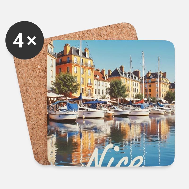Nice Hafen von Nizza - Untersetzer (4er-Set) - Weiß