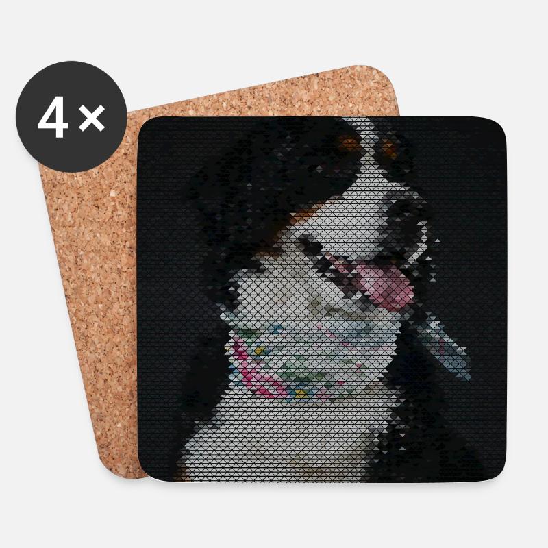 Mosaik Hund mit bunter Halskette - Untersetzer (4er-Set) - Weiß