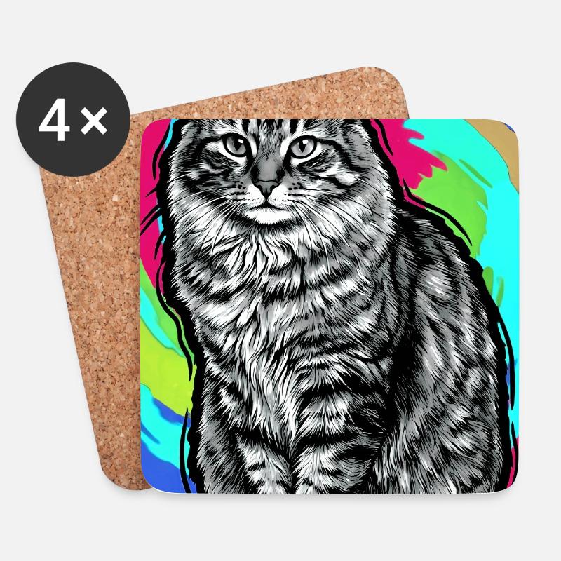 Katze - Untersetzer (4er-Set) - Weiß