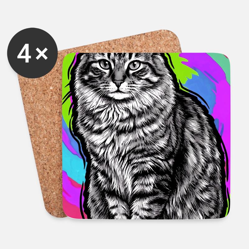 Katze - Untersetzer (4er-Set) - Weiß