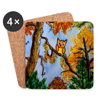 EG Blumen I Herbst I Geschenk I Bunt I Eule - Untersetzer (4er-Set) - Weiß - Vorne