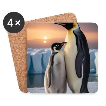 Pinguin mit Jungtier auf Eisscholle am Südpol - Untersetzer (4er-Set) - Weiß - Vorne