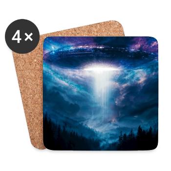 UFO-Strahl über Mitternachtswald - Untersetzer (4er-Set) - Weiß - Vorne