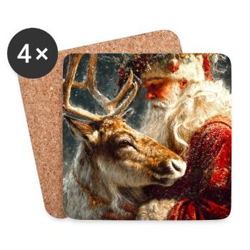 Winter Santa and Reindeer Embrace - Coasters (set of 4) - white - Front