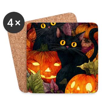 Halloween Moonlit Pumpkin Cats - Coasters (set of 4) - white - Front
