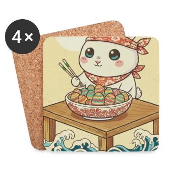Kawaii Oster Hase - Untersetzer (4er-Set) - Weiß - Vorne