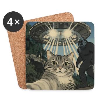 Katzen-Selfie UFO Bigfoot Begegnung im Wald - Untersetzer (4er-Set) - Weiß - Vorne