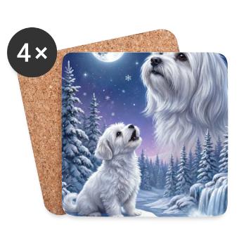 Howling to the Moon Meme Hund Malteser - Untersetzer (4er-Set) - Weiß - Vorne