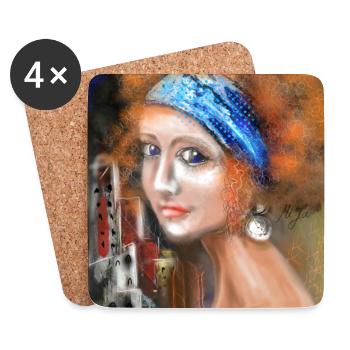 Farbige Retro-Porträtkunst mit Farbspritzereffekt - Untersetzer (4er-Set) - Weiß - Vorne