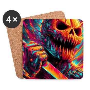 HALLOWEEN NEON KÜRBIS HORROR - Untersetzer (4er-Set) - Weiß - Vorne