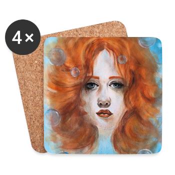 Redhead Woman Portrait Mermaid with Bubbles - Coasters (set of 4) - white - Front