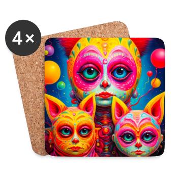 Cosmic faces sketched in vivid colors - Coasters (set of 4) - white - Front