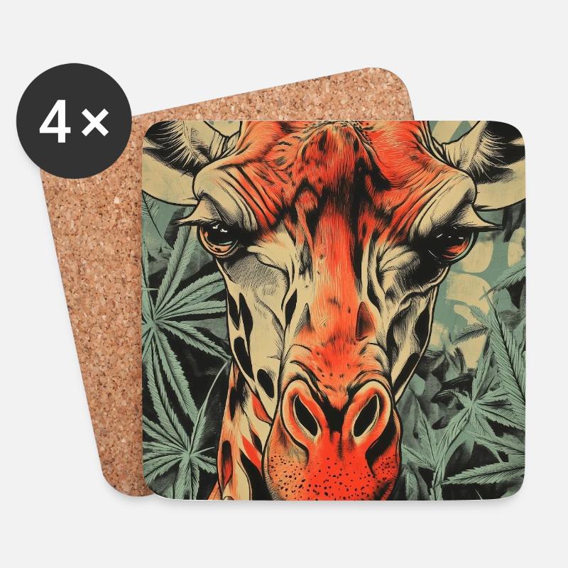 Giraffe im Cannabis-Print - Untersetzer (4er-Set) - Weiß