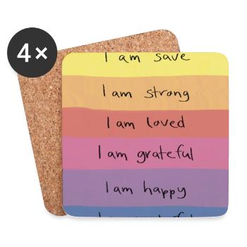 Regenbogen Affirmationen Shirt - Untersetzer (4er-Set) - Weiß - Vorne