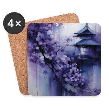 Lila Pagode und Blumen - Untersetzer (4er-Set) - Weiß - Vorne