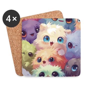 Adorable multicolored plush toys - Coasters (set of 4) - white - Front