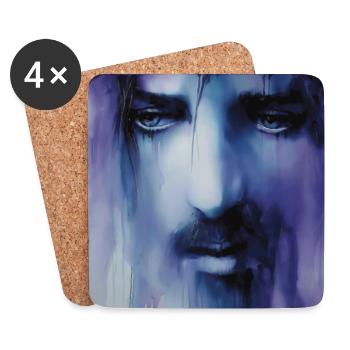 Sacred Face in Purple Blue Watercolor - Coasters (set of 4) - white - Front