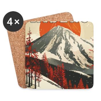 Winter Paradise in Niseko Japan Vintage Travel Art - Coasters (set of 4) - white - Front
