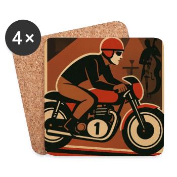 Motif Vintage de Moto et Musique Jazz - Dessous de verre (lot de 4) - blanc - Devant