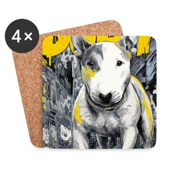 Bull Terrier – Chien des rues urbain dans le style BD - Dessous de verre (lot de 4) - blanc - Devant