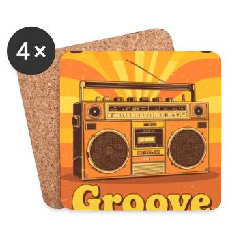 Vintage-Boombox-Illustration, die warme, groovige Strahlung ausstrahlt - Untersetzer (4er-Set) - Weiß - Vorne