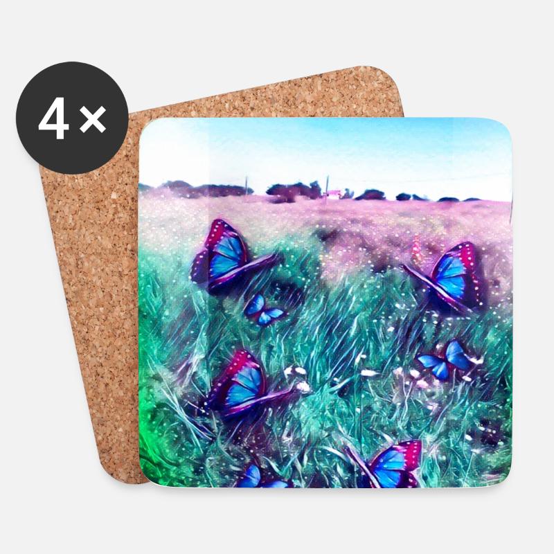 Blaue Schmetterlinge - Untersetzer (4er-Set) - Weiß