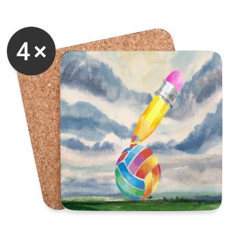 Watercolor Landscape with Ball - Coasters (set of 4) - white - Front