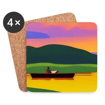 Landscape with lake, boat and mountains - Coasters (set of 4) - white - Front