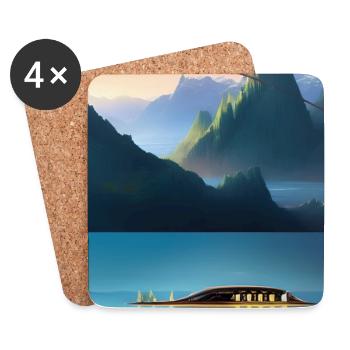 Paysage avec lac, bateau et montagnes - Dessous de verre (lot de 4) - blanc - Devant