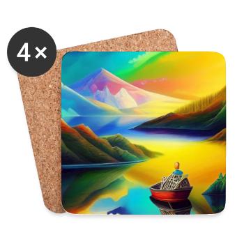 Paysage avec lac, bateau et montagnes - Dessous de verre (lot de 4) - blanc - Devant