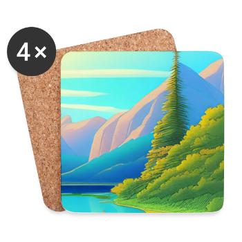 Paysage avec lac, bateau et montagnes - Dessous de verre (lot de 4) - blanc - Devant