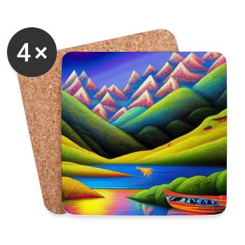 Paysage avec lac, bateau et montagnes - Dessous de verre (lot de 4) - blanc - Devant