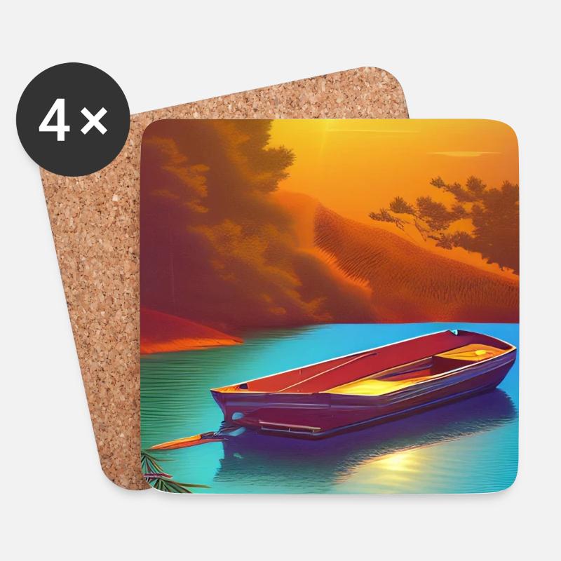 Landschaft mit See, Boot und Berge - Untersetzer (4er-Set) - Weiß